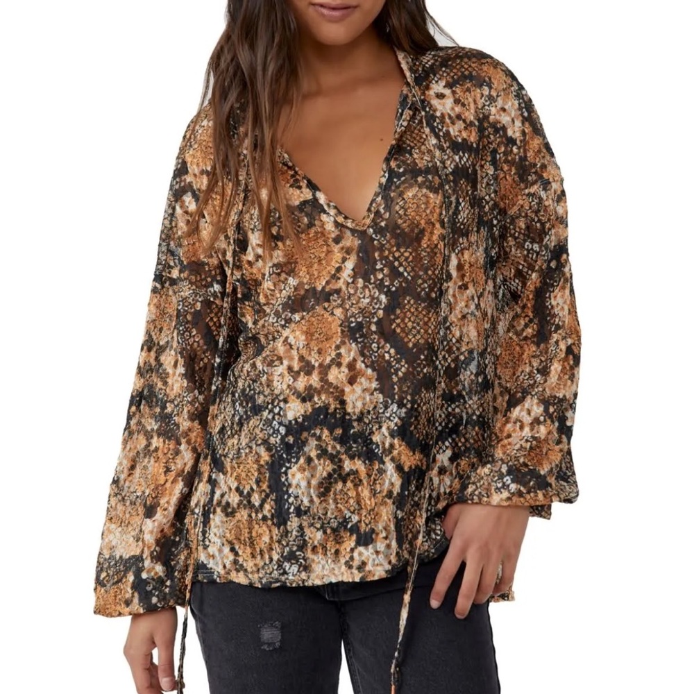 Free People Multicolor Snake Print Top